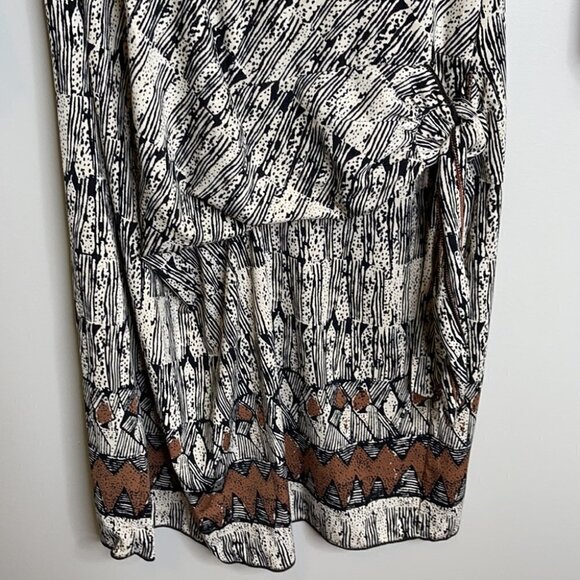 VINTAGE Max Studio Retro Print Dress Drop Waist Tied Side Long Sleeve Size M - Picture 4 of 14